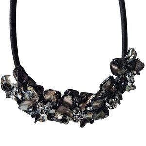 Elegant Black Faux Pearl Crystal Floral Choker Necklace Statement Jewelry Women